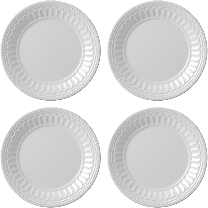 UP UPware Chateau Melamine Round Dessert Plates, Small Serving Plates, for Appetizer, Snacks, and Side Dishes, White, 6 Inch, Set of 4