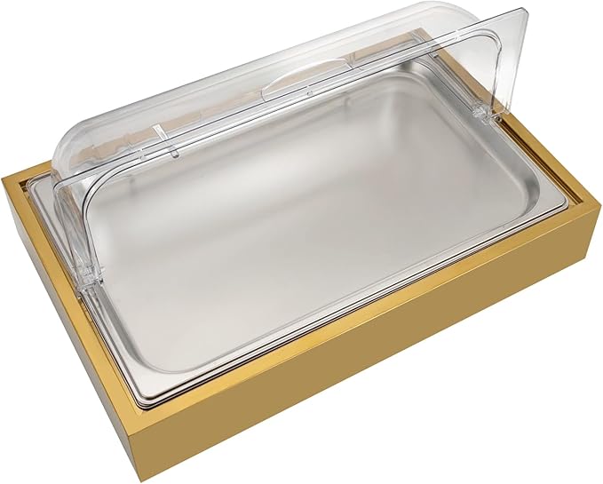 Stainless Steel Buffet Serving Tray with Ice Pan, 1.59Gal Food Display Platter for Sushi, Salad, Desserts - Double Pan & Clear Cover (22.72"x14.84")