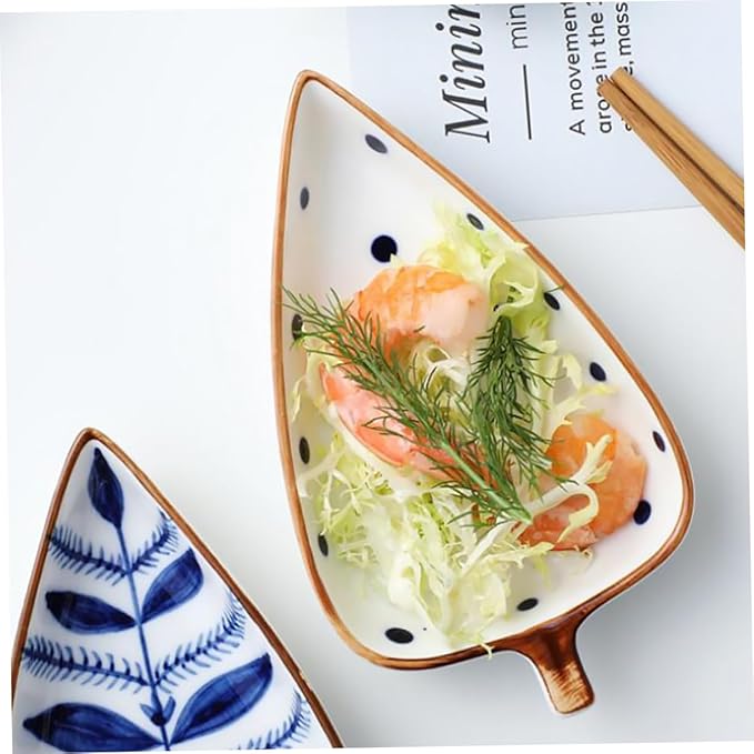 Alipis Leaf Shaped Ceramic Seasoning Dish Random Pattern Snack Plate for Dipping Sauces Fruits Nuts and Condiments Versatile Appetizer Bowl for Home Kitchen Bbq and Parties