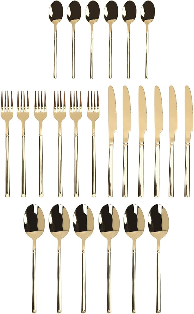 Zerodis Flatware Set, Serving Sets Design Cutlery Including Steak Knife Fork And Spoon Mirror Polished Flatware For Home, Kitchen, Restaurant, Dishwasher Safe, 24 (Gold)