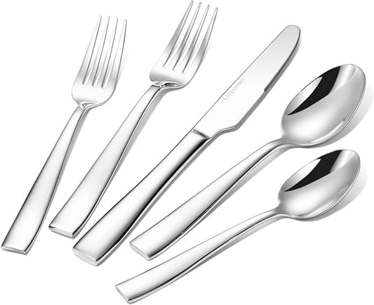 Lazycorner Silverware Set for 6, 18/10 Stainless Steel Flatware Set, 30-Piece Mirror Polished Modern Cutlery Set include Fork Knife Spoon Set(Dishwasher Safe)