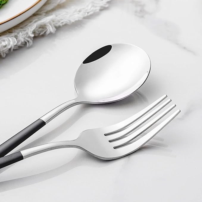 20 Piece Black Silver Silverware Set,Stainless Steel Flatware Cutlery Set Service for 4 Including Forks Spoons Knives,Utensil Set,Tableware for Home and Restaurant, Dishwasher Safe