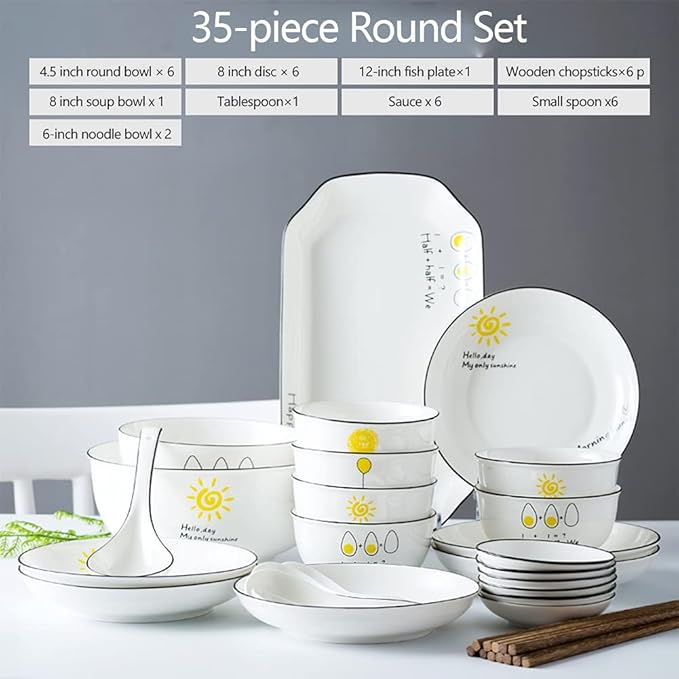 36Pcs Ceramic Dinnerware Set Tableware Dishes Plates Ceramic Combination Dinner Service Set Porcelaine Service for 6, White Luxury Stoneware Tableware Set