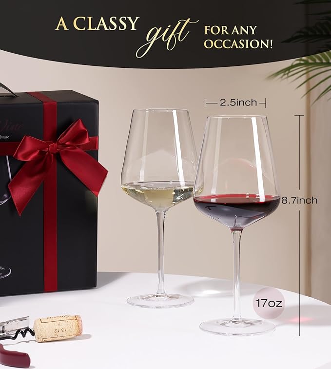 Wine Glasses Set of 4, Crystal Hand Blown Red/White Wine Glass with Stem-17 oz, Dishwasher Safe, Unique Gift for Wedding, Birthday, Anniversaries, Father's Day