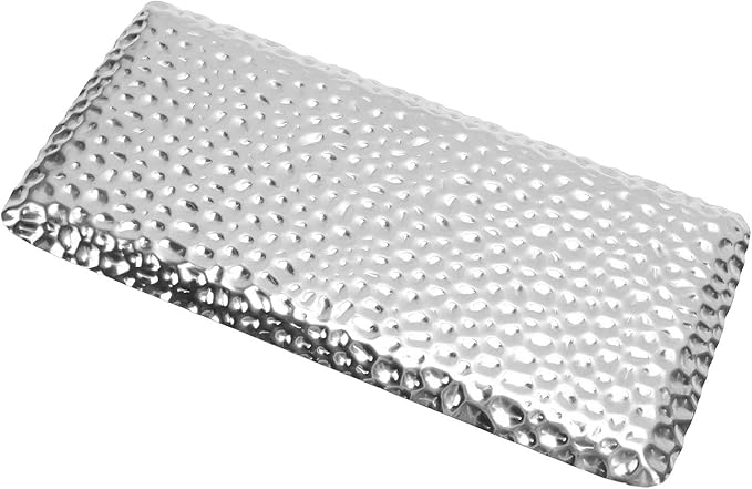Hammered Tray Exquisite Odorless Stainless Steel Serving Tray for Living Room Bedroom Kitchen Bathroom Decor and Organization 19 5X9 5Cm Silver (Silver)
