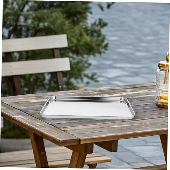 Zerodeko Stainless Steel Serving Tray 2pcs Rectangular Food Plate for Cold Noodle Making Sturdy Non-Slip Design for Home Kitchen and Restaurant