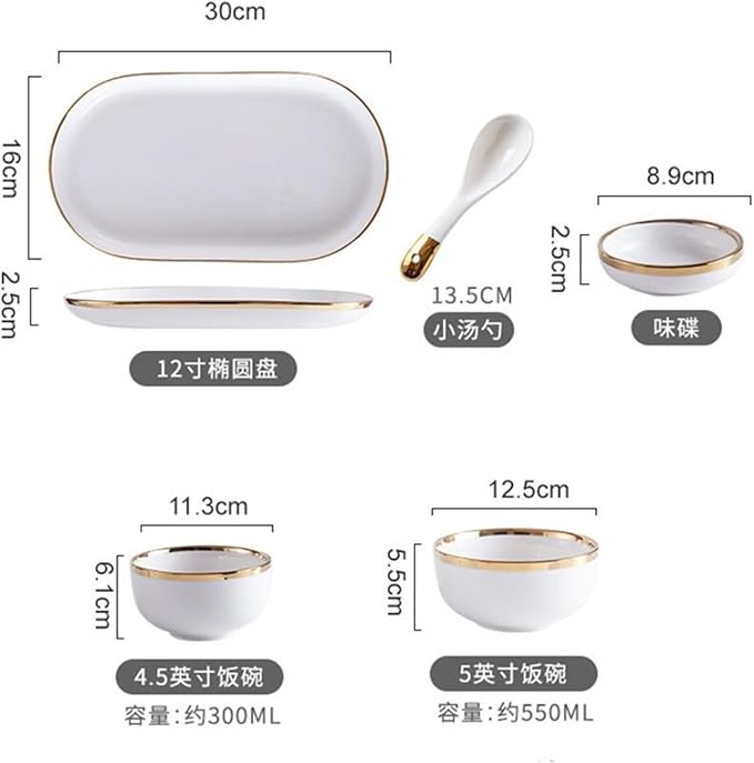 Dinnerware Set Gold Bright White Porcelain Dinner Sets Ceramic Bowl Dish Plates Set Porcelain Dinnerware for Household Hotel Ceramic Plates and Bowls Sets