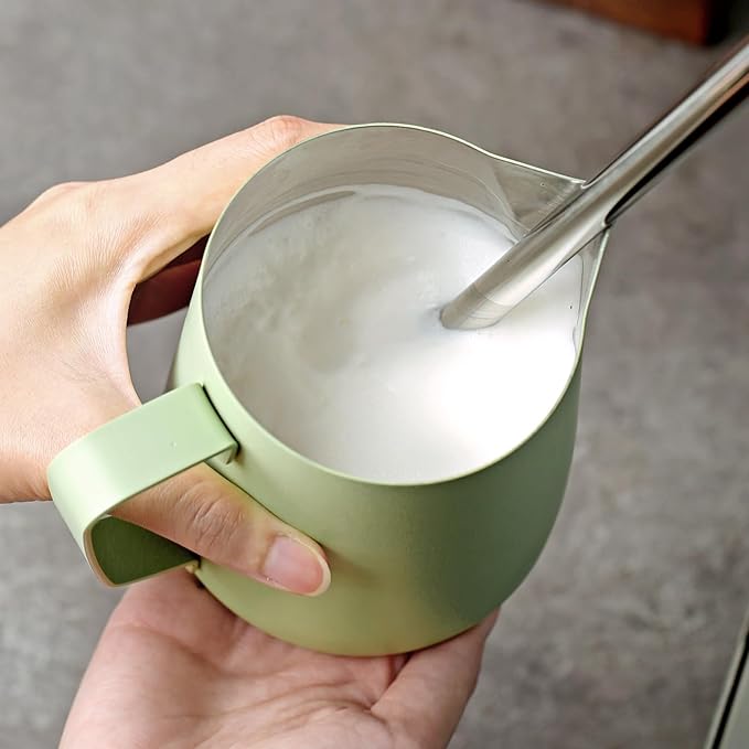 Milk Frothing Pitcher 350ml/12oz,Stainless Steel Latte Art Cup with Dual Arc Spout,Sharp Pouring Tip & Ergonomic Handle for Espresso Coffee Latte Cappuccino