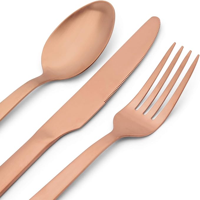 O.C.E. Matte Rose Gold Silverware Set, Stainless Steel Flatware Set, 20 Piece Tableware Cutlery Sets for Home Kitchen Restaurant, Service for 4, Dishwasher Safe
