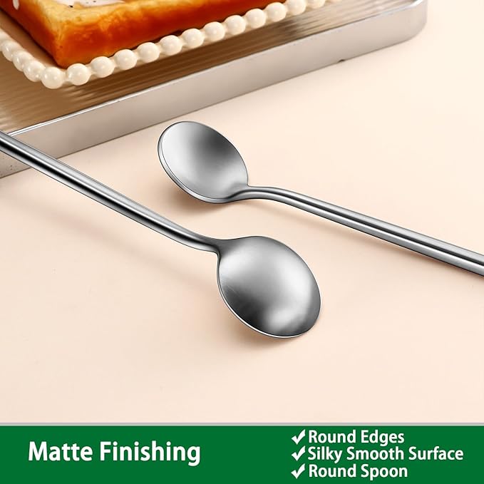 7.95 Inches SS18/10 Long Handle Iced Tea Spoons,Set Of 4 Satin Finishing Stainless Steel Long Spoons For Stirring Cocktail,Ice Cream,Milk,Iced Teaspoons Set