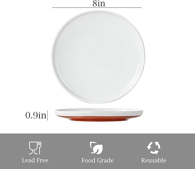 Salad&Dessert Plates,8 Inch Small Dinner Plates Sets for 4,Dishwasher & Microwave Safe,Porcelain Dinner Dishes for Cake, Fruits,Waffle, Pasta,Salad,Elegant White