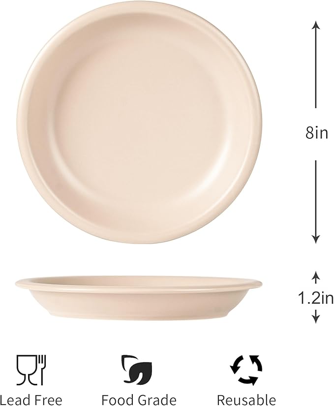 Salad & Dessert Plates, 8 Inch Small Dinner Plates Sets for 4, Dishwasher & Microwave Safe, Porcelain Dinner Dishes for Cake, Fruits, Waffle, Pasta, Salad, Terracotta White