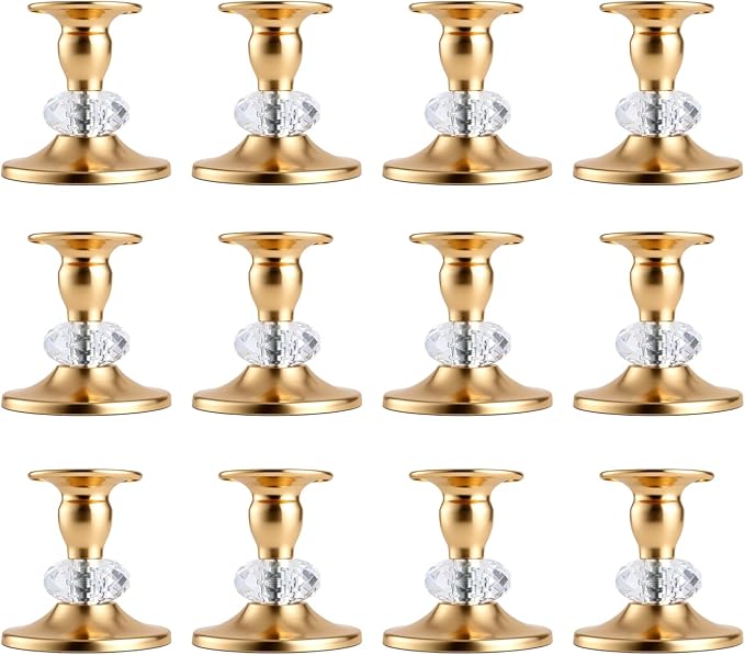 Candlestick Holders Taper Candle Holders, Candle Stick Candle Holder for Table Centerpiece, Wedding Reception, Festive Christmas Mantel Decoration or Home Decor(Golden, 6 Sets(12 Pcs))