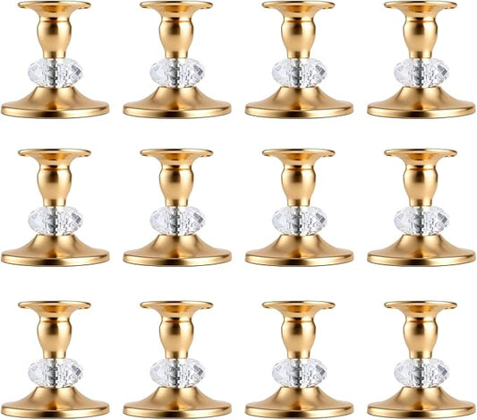 Candlestick Holders Taper Candle Holders, Candle Stick Candle Holder for Table Centerpiece, Wedding Reception, Festive Christmas Mantel Decoration or Home Decor(Golden, 6 Sets(12 Pcs))