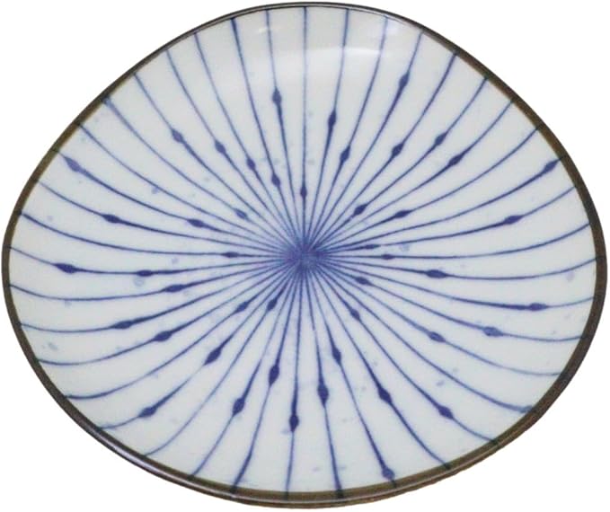 Ebros Gift Artistic Blue Waves Fubuki Tokusa Made In Japan Dinnerware Serveware Kitchenware Set Asian Japanese Restaurant Supply (Pack Of 6 Round Flair Salad Appetizer Small Plates)