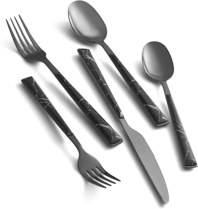 Cambridge 519220GZDS Eivin Black Marble 20-Piece Flatware Set