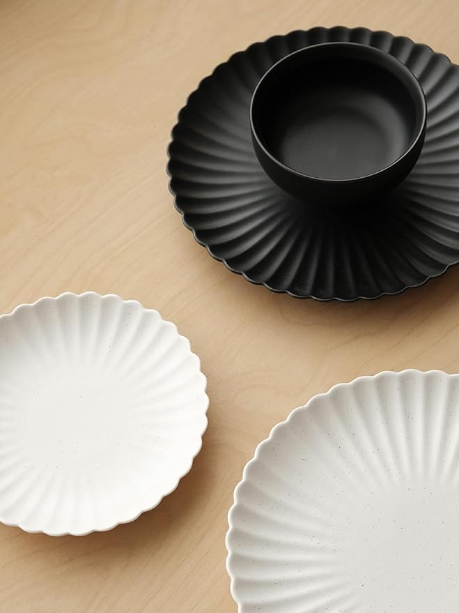 WENSHUO Daisy Plates Set of 6 (Matte Black, 10.5 Inch)