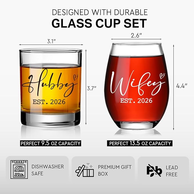 Wedding Gifts for Couple,Friends,Newlyweds,Hubby and Wifey Gifts Stemless Wine Glass,Mr and Mrs Cups for His Her,Bridal Shower Gift for Bride and Groom,Married Gift for Christmas,Housewarming-67