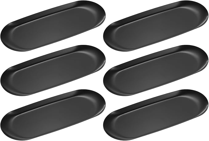 uxcell 6pcs Stainless Steel Decorative Tray, 9 Inch Oval Jewelry Tray, Small Serving Tray for Bathroom Countertops, Closets, Dressers, Black