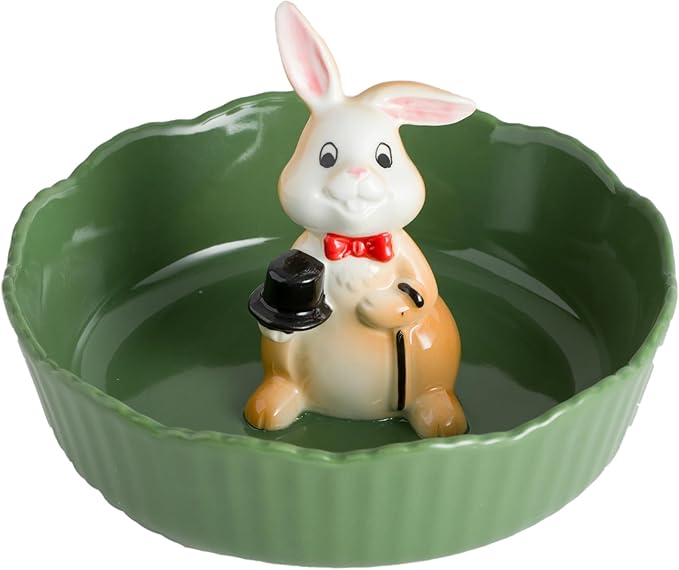 DIHOclub Decorative Ceramic Candy Bowl - Snack Serving Dish for Pistachios, Nuts, Candies, Jewelry Storage, Perfect for Holidays, Parties, and Gifts, 6 Inches(Green Rabbit)