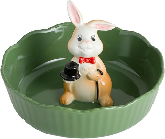 DIHOclub Decorative Ceramic Candy Bowl - Snack Serving Dish for Pistachios, Nuts, Candies, Jewelry Storage, Perfect for Holidays, Parties, and Gifts, 6 Inches(Green Rabbit)
