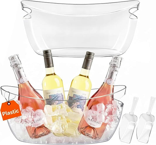 Ice Buckets for parties Wine Bucket, Clear Acrylic 5.5 Liter Plastic Tub for Drinks and Parties, Food Grade, Perfect for Wine, Champagne or Beer Bottles (2Pcs)