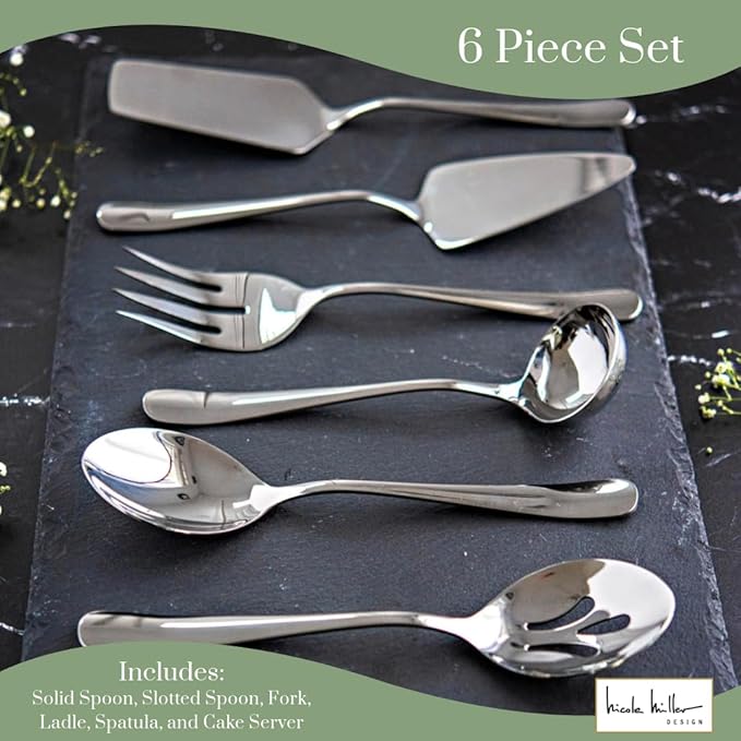Nicole Miller 6-Piece Madison Hostess Set - Premium Stainless Steel Elegant Serving Utensils for Every Occasion