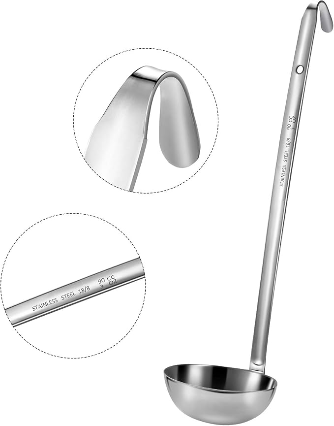 meekoo 3 Pieces Stainless Steel Ladle Soup Handle Ladle with Pouring Rim for Kitchen Cooking Soup Sauce(3 oz)