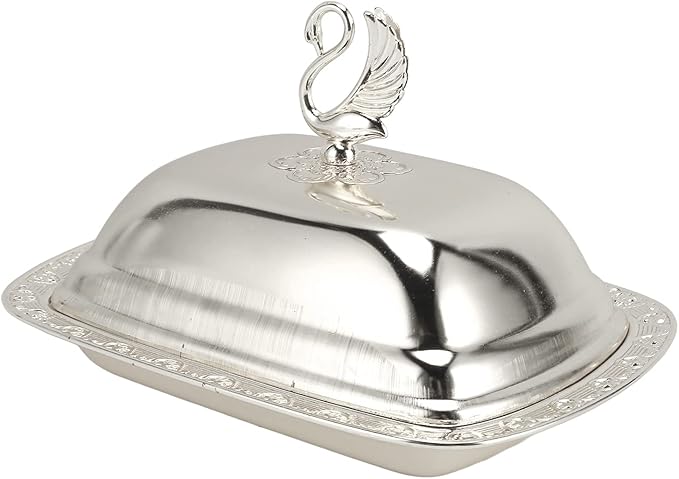 Gold Stainless Steel Gold Serving Tray, European Style Elegant Serving Platter Small Storage Fruit Tray, Eating Trays Metal Fruit Plate Table Decoration with Lid for Snacks Candies Desserts(Silver)