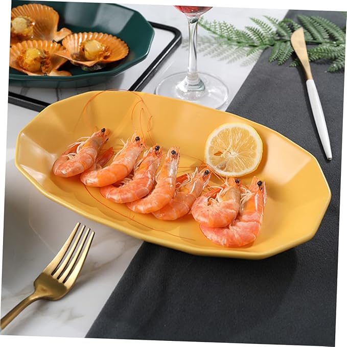 Mobestech Ceramic Fish Serving Plate 12-inch Ceramic Fruit Dish Vibrant Yellow Food Platter for Home Dining for Desserts and Appetizers