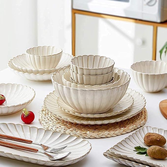 Dinnerware Set Luxury Family Dinner Service Set, 26 Pcs Dinnerware Sets, Porcelain Tableware Set with Plates and Bowls, White Ceramic Dinner Set for Home Kitchen and Dinn,One Color-26pcs