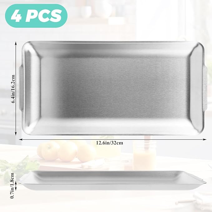 LANIAKEA 4PCS 304 Stainless Steel Serving Platters 12.6" Rectangular Serving Platters Decorative Organizer Trays for BBQ, Buffet, Appetizer Serving, Party