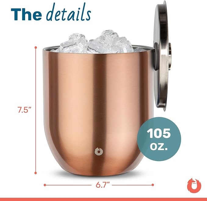 Snowfox Plus, Premium Vacuum Insulated Stainless Steel Ice Bucket with Lid/Scoop, Home Bar Accessories, Elegant Bartending Ice Buckets for Parties, Beautiful Outdoor Entertaining Supplies, 3L, Gold