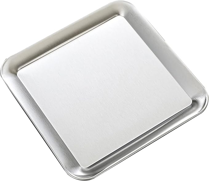 Appetizer Tray, Stainless Steel Food Serving Tray Rectangular Mirrored Silver Tray Decorative Serving Platters for Party Fruit Cake(L)