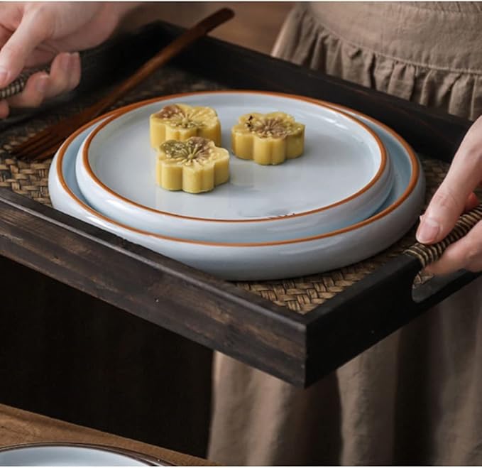 Kitchen Plates Ceramic Plate Fruit Serving Bowl Snack Plate Soup Plate Ramen Bowl Suitable for Dishwasher Oven Refrigerator and Microwave Restaurant Plates(Large)