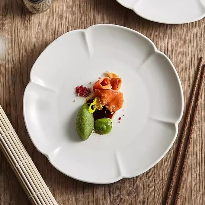 SONGCHAO Party Supplies Creative Lace Dish White Ceramic Dinner Plate Restaurant Hotel Salad Plate Appetizer Plate Commercial Tableware Party Plates (Color : 9.8in)