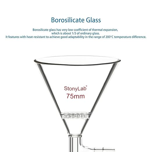 stonylab Borosilicate Glass Triangular Filtration Funnel, Vacuum Filtration, Efficient Filtering, 14/20 Joint, 75mm Diameter, Ideal for Laboratory Filtration Processes