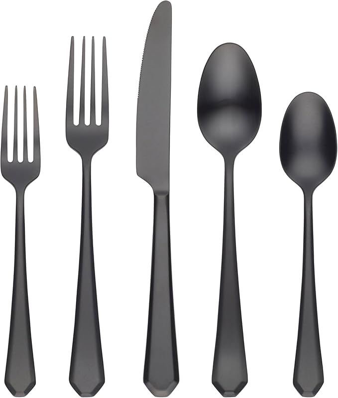 Cambridge 519820DS Geo Black Satin 20-Piece Flatware Set
