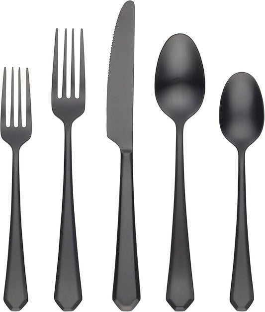 Cambridge 519820DS Geo Black Satin 20-Piece Flatware Set