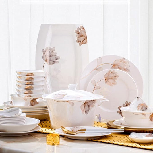 60 Heads Ceramic Dinnerware Set Kitchen Tableware Ceramic Plates and Dishes Bowls 60pcs Combination Dishes Set (White)