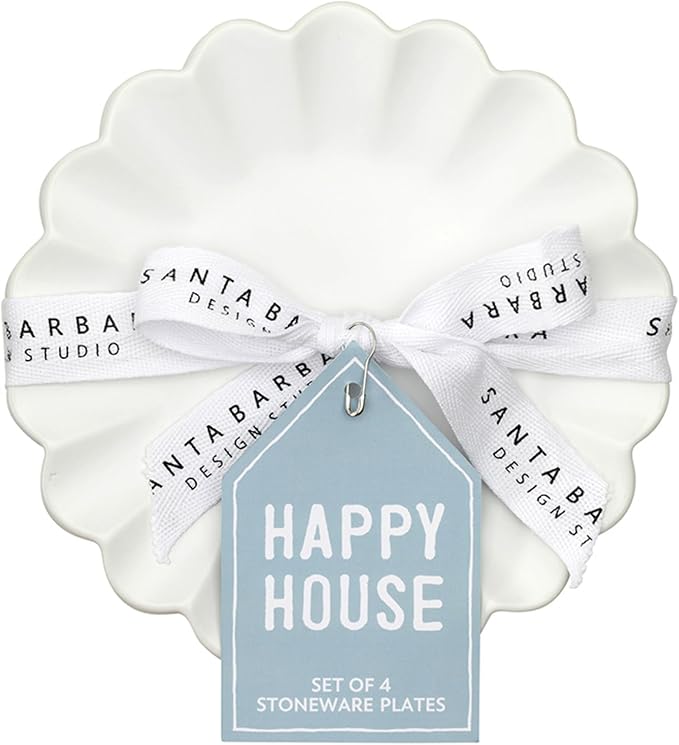 Santa Barbara Design Studio Appetizer Plate Set - 6" Ceramic Dessert Plates with Scalloped Rim, 4-Count, White