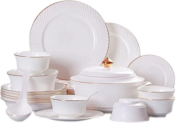Dinnerware Set Dinner Party Tableware Service Set Ceramic Tableware Set, White Porcelain 60-piece Set, Personalized Kitchen Plate And Bowl Set, FPYY2024040817