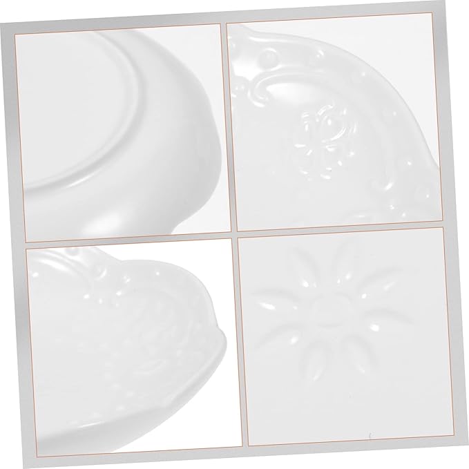 2pcs Decorative Floral Relief Ceramic Appetizer Plates White Sauce Dishes for Seasoning Suitable for Dips Desserts and Snacks