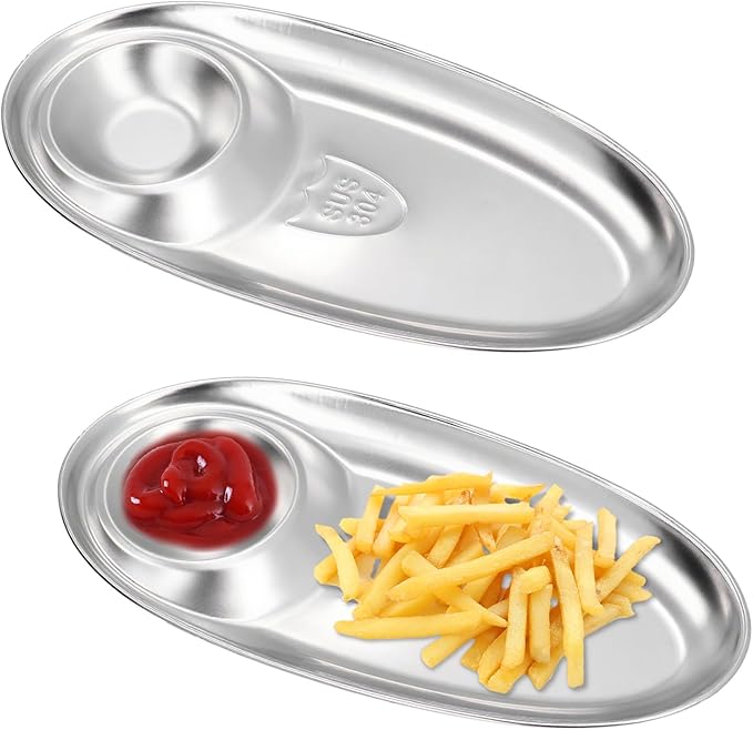 Hapivida 2Pcs Chip and Dip Serving Platter Set, Divided Snack Plates Set Sushi Plates with Sauce Section for Party Appetizer Salad Snack Veggies Fruit Taco