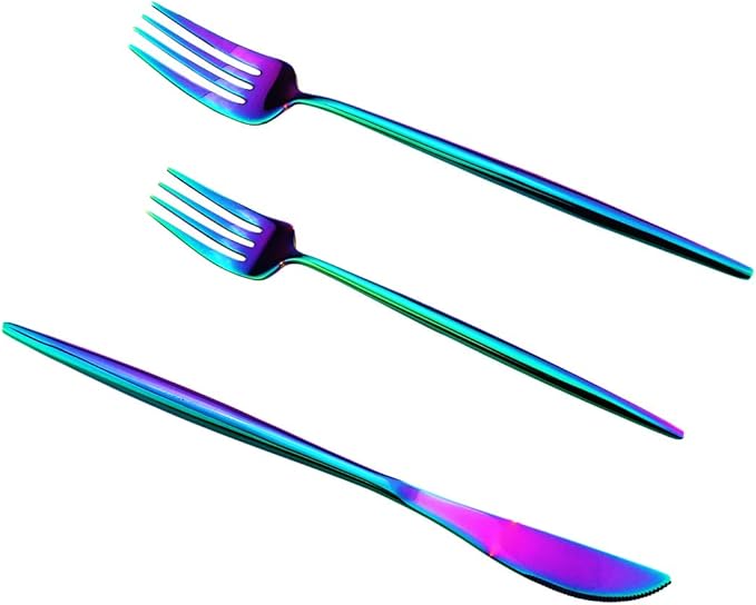 Gugrida Portable Silverware Set - 20-Piece Flatware Cutlery Set - 18/10 Stainless Steel - Mirror Polishing Rainbow Travel Elegant Modern Utensils - Service for 4 Include Steak Knife Dinner Fork Spoon
