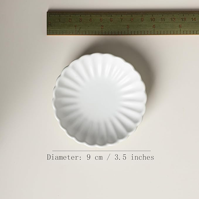 Gaolinci 3.5 Inches Flower Shape Ceramic Sauce Dish,Mini Side Seasoning Dish,Snack Serving Dishes,Porcelain Small Saucer Set(Set of 4)