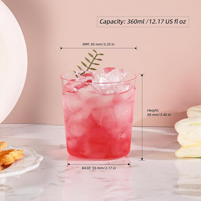 KAMMAK Drinking Glasses Set of 2, 12oz Water Glasses, Highball Glass Cups,Daliy Clear Glass for Cocktail, Juice, Tea, Iced Tea, Kitchen and Bar Glassware Gifts, Dishwasher Safe (06)