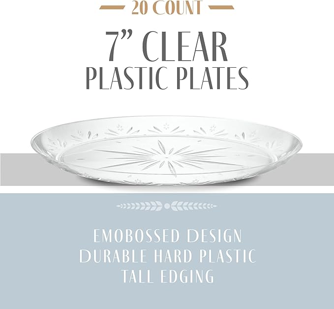 PLASTICPRO 7'' inch Premium Heavy Weight Crystal Clear Disposable Hard Plastic Party Plate Pack of 80