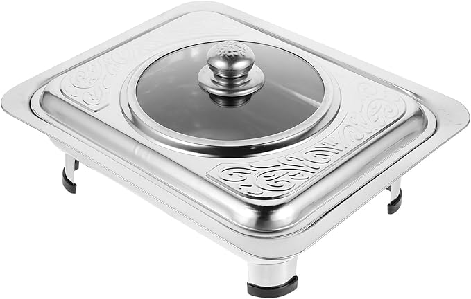 Garneck Rectangular Stainless Steel Serving Tray Lid, Food-Grade Silver Metal Food Holder Plate for Cafeteria and Buffet Use