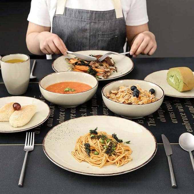 16-Piece Stoneware Ceramic Dinnerware Set with Dinner Plate Dessert Plate 800ml Bowl Mug Tableware Set